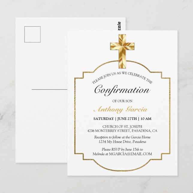 Elegant Gold Catholic Confirmation Invitation Postcard (Front/Back)