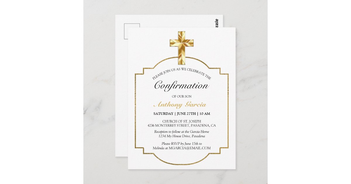 Elegant Gold Catholic Confirmation Invitation Postcard Zazzle