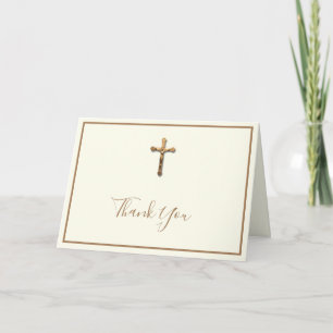 Elegant Gold Catholic Crucifix Religious Thank You Holiday Card