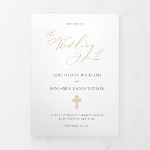 Elegant Gold Catholic Wedding Mass Tri-Fold Programme