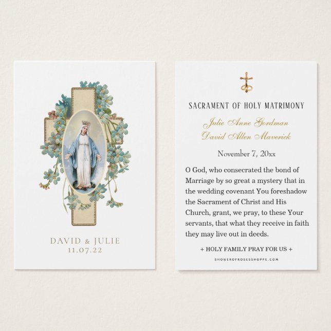 Elegant Gold Catholic Wedding Prayer Card (Front & Back)