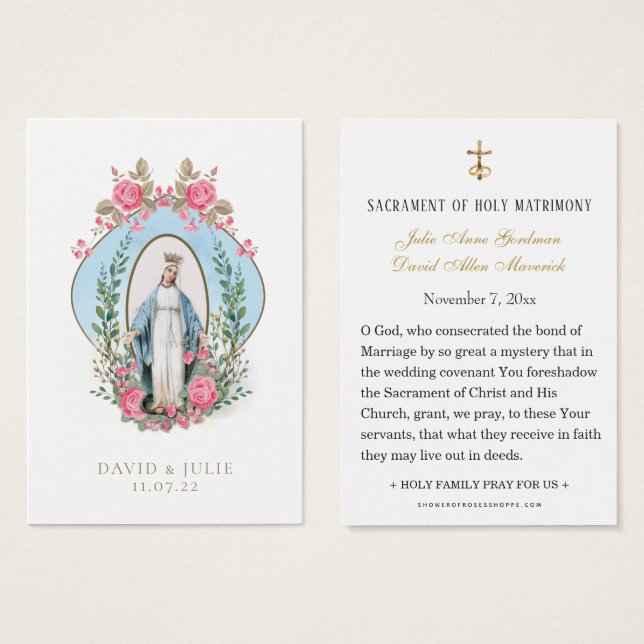 Elegant Gold Catholic Wedding Prayer Card (Front & Back)