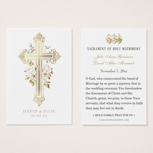 Elegant Gold Catholic Wedding Prayer Card (Front & Back)