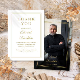 Elegant Gold Celebration Of Life Funeral Photo Thank You Card