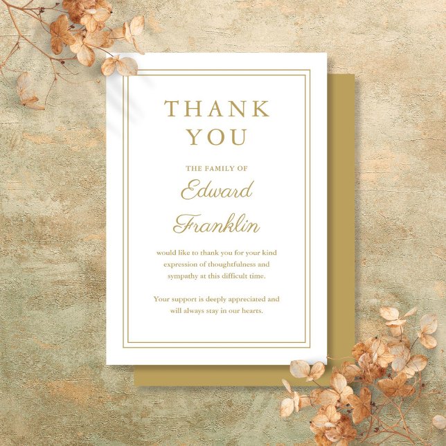 Elegant Gold Celebration Of Life Funeral Thank You Card (Elegant Gold Celebration Of Life Funeral Thank You Card)