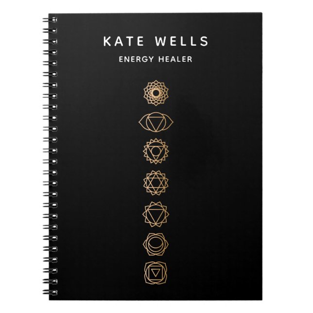 Elegant Gold Chakras Spiritual Energy Healer Notebook (Front)