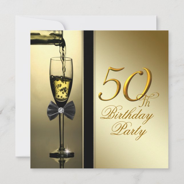Elegant Gold Champagne 50th Birthday Party Invitation (Front)
