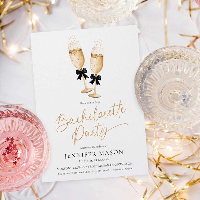 Elegant Gold Champagne Bachelorette Party Invitation (Bachelorette Champagne themed Party Invitation)