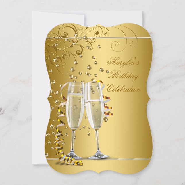 Elegant Gold Champagne Birthday Party Invitation (Front)