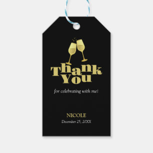 Elegant Gold Champagne Black Birthday Thank You Gift Tags