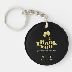 Elegant Gold Champagne Black Birthday Thank You Key Ring