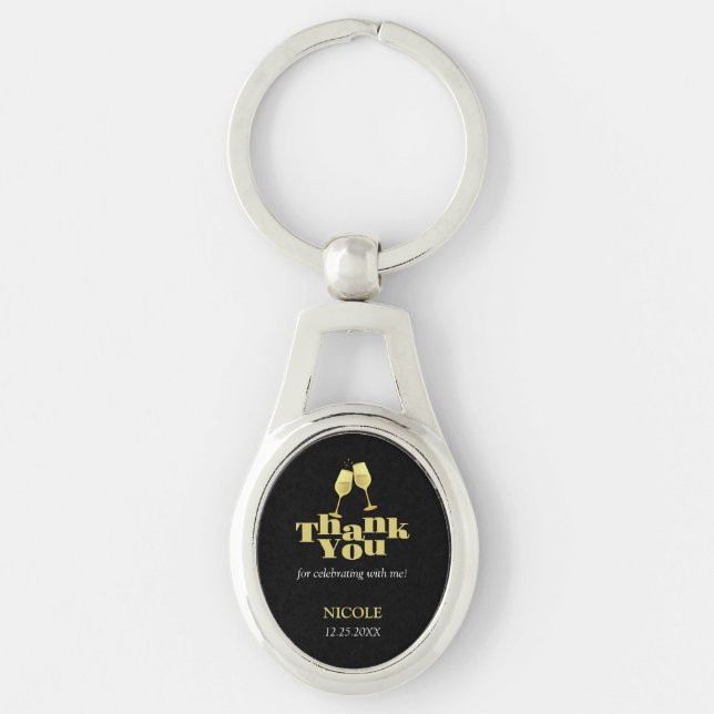 Elegant Gold Champagne Black Birthday Thank You Key Ring (Front)