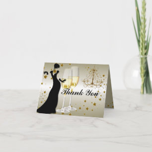 Elegant gold champagne & chandelier Thank You Card