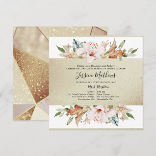 Elegant Gold Champagne Floral Quinceañera Invitation