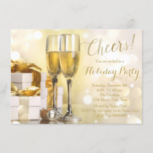Elegant Gold Champagne Holiday Party Invitation