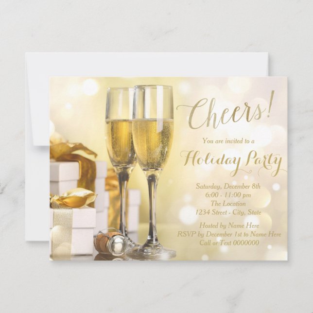 Elegant Gold Champagne Holiday Party Invitation (Front)
