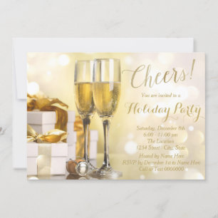 Elegant Gold Champagne Holiday Party Invitation