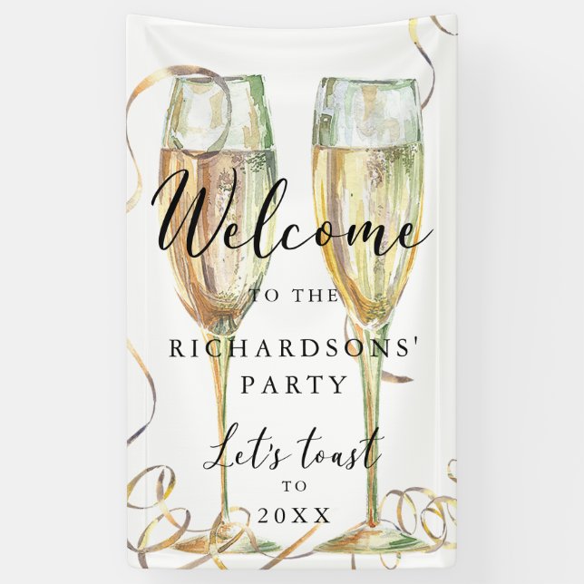 Elegant Gold Champagne Party Welcome Banner (Vertical)