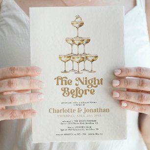 Elegant Gold Champagne Retro Rehearsal Dinner Invitation
