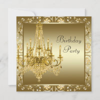 Elegant Gold Chandelier Birthday Party Invitations