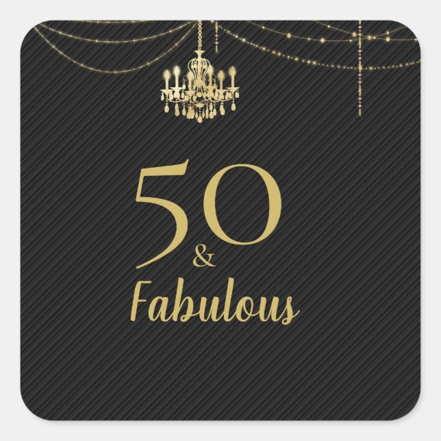 Elegant Gold Chandelier Black 50 & Fabulous Square Sticker (Front)