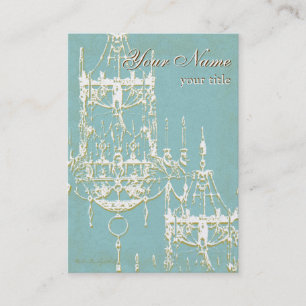 Elegant Gold Chandeliers with Turquoise Background Business Card