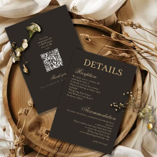 Elegant Gold Charcoal Minimalist Wedding Details Enclosure Card