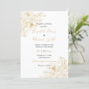Elegant Gold Cherry Blossom Flowers White Design Invitation