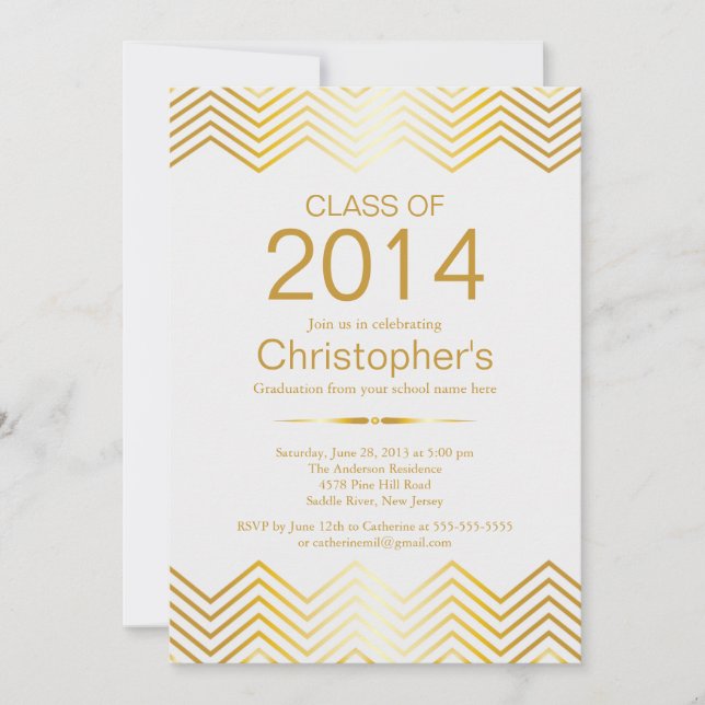 Elegant Gold Chevron Graduation Party Invitation (Front)