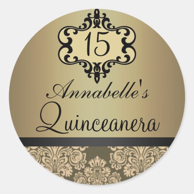 Elegant Gold Chic Damask Quinceanera Sticker (Front)