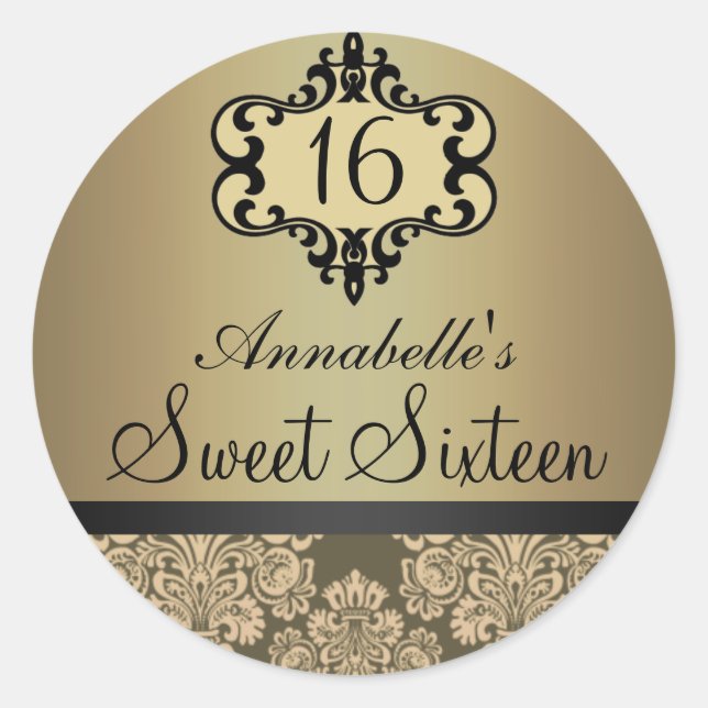 Elegant Gold Chic Damask Sweet 16 Sticker (Front)