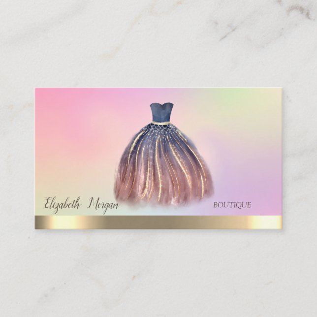 Elegant Gold,Chic Dress Holographic  Business Card (Front)
