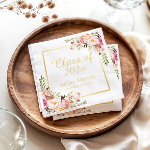 Elegant Gold Chic Floral Graduation Party Napkin