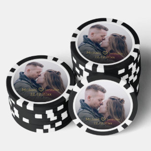 elegant gold chic script couple photo anniversary poker chips