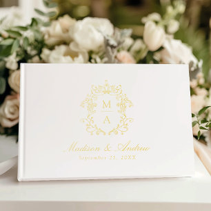 Elegant Gold Chinoiserie Crest Photo Wedding Guest Book