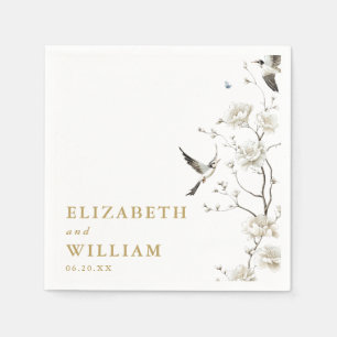 Elegant Gold Chinoiserie Floral Garden Wedding Napkin