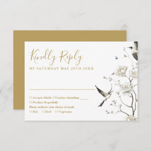 Elegant Gold Chinoiserie Floral Garden Wedding  RSVP Card