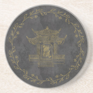 Elegant Gold Chinoiserie Floral Vintage Pagoda Coaster