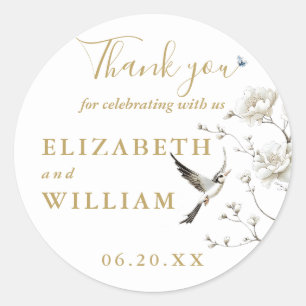 Elegant Gold Chinoiserie Floral Wedding Thank You Classic Round Sticker