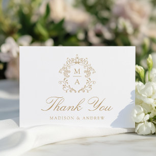 Elegant Gold Chinoiserie Monogram Crest Wedding Thank You Card