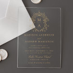 Elegant Gold Chinoiserie Victorian Floral Wedding Acrylic Invitations<br><div class="desc">Introducing our Elegant Gold Chinoiserie Victorian Floral acrylic wedding invitations. A fusion of timeless elegance and delicate beauty, these invitations feature intricate gold chinoiserie motifs surrounding the couple's monogram initials amidst Victorian florals with a transparent acrylic background. Set the stage for your wedding with an acrylic invitation that whispers tales...</div>