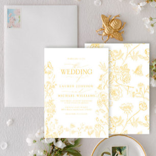 Elegant Gold Chinoiserie Victorian Floral Wedding Invitation
