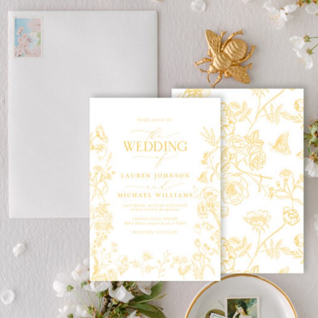 Elegant Gold Chinoiserie Victorian Floral Wedding Invitation (Creator Uploaded)