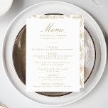 Elegant Gold Chinoiserie Victorian Floral Wedding Menu<br><div class="desc">Elevate your wedding reception with our Elegant Gold Chinoiserie Floral wedding menu. Designed with graceful gold calligraphy on a clean white background, this menu is fully customisable with your names, wedding date, and menu details. The reverse side features a gorgeous gold and white Chinoiserie floral pattern, adding a touch of...</div>
