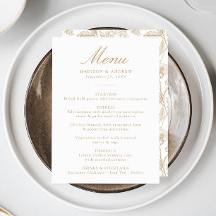 Elegant Gold Chinoiserie Victorian Floral Wedding Menu