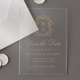 Elegant Gold Chinoiserie Wedding Save the Date Acrylic Invitations