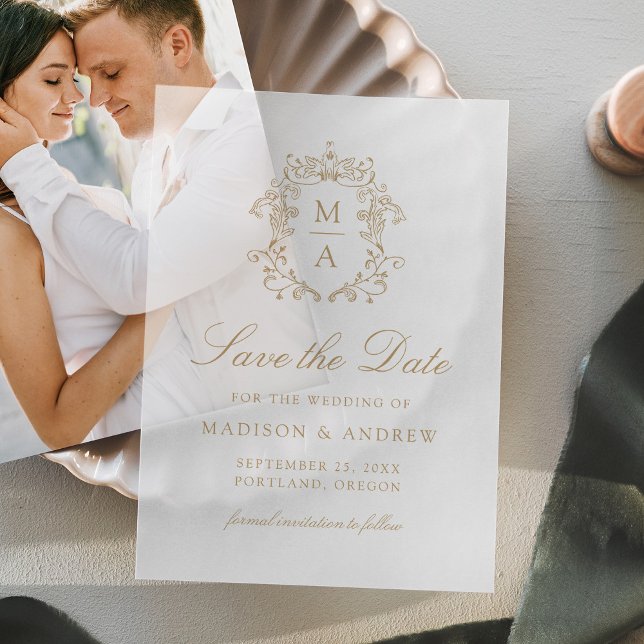 Elegant Gold Chinoiserie Wedding Save the Date Vellum Invitations (Creator Uploaded)