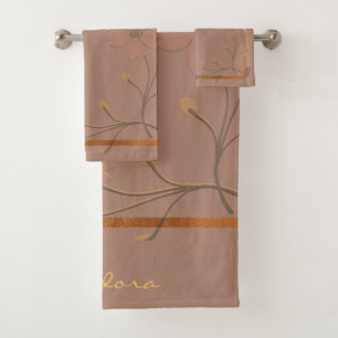 Elegant Gold Chocolate Abstract Floral Bath Towel Set