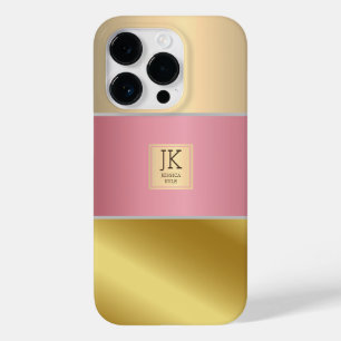 Elegant Gold Chopper Pink Metallic monogram Name Case-Mate iPhone 14 Pro Case