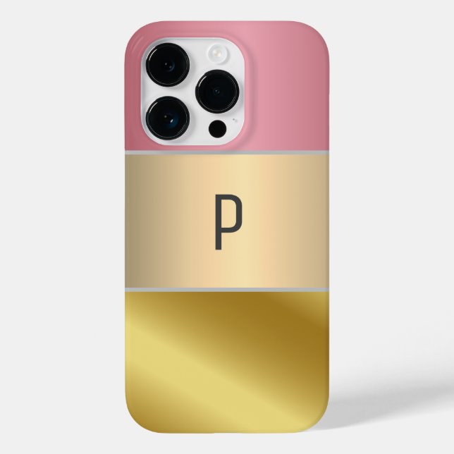 Elegant Gold Chopper Pink Metallic monogram Name  Case-Mate iPhone Case (Back)